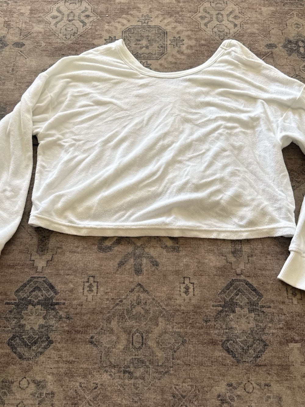 aerie White Cropped Long-Sleeve Lightweight Top